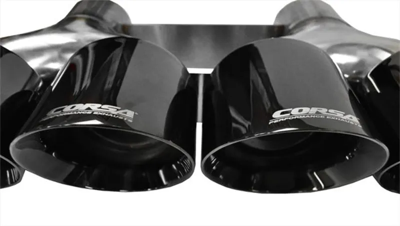 Corsa Exhaust Tip - Clamp-On - 2-3/4" Dual Inlet - 4-1/2" Quad Round Outlets - Stainless - Black Powder Coat