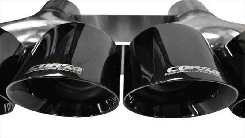 Corsa Exhaust Tip - Clamp-On - 2-3/4" Dual Inlet - 4-1/2" Quad Round Outlets - Stainless - Black Powder Coat