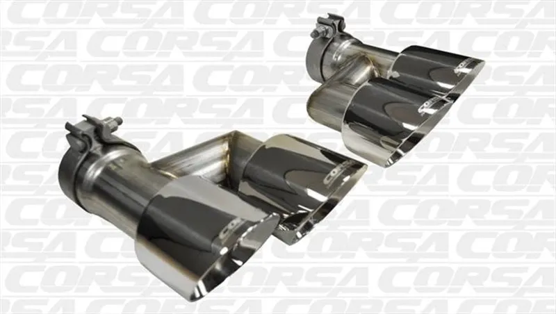 Corsa Exhaust Tip - Clamp-On - 3" Inlet - Dual 4" Round Outlets - Stainless - Polished