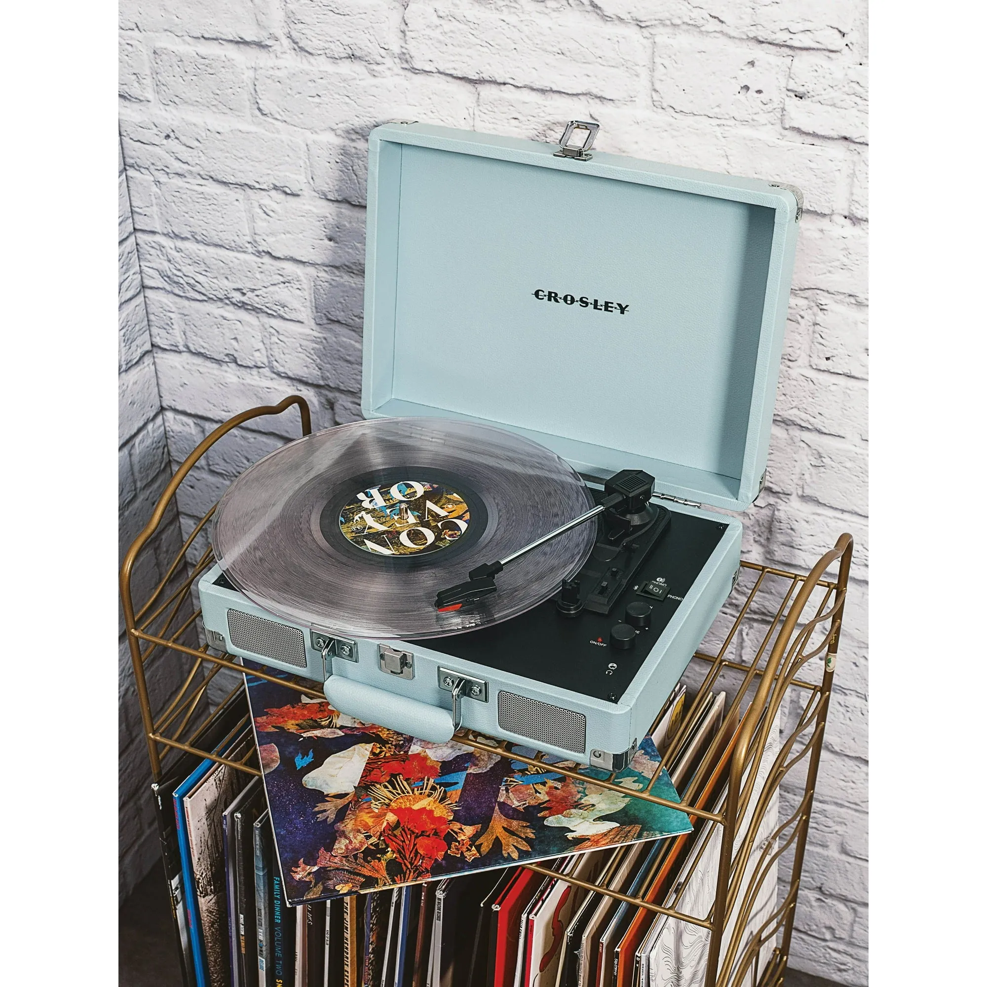 Crosley CR8005G-TN Cruiser Vinyl Record Player w/Speakers & Wireless Bluetooth Audio Turntables, Tourmaline