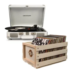Crosley Cruiser Bluetooth Portable Turntable - White Sands   Bundled Crosley Record Storage Crate