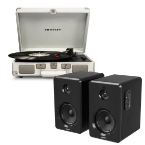 Crosley Cruiser Bluetooth Portable Turntable - White Sands   Bundled Majority D40 Bluetooth Speakers