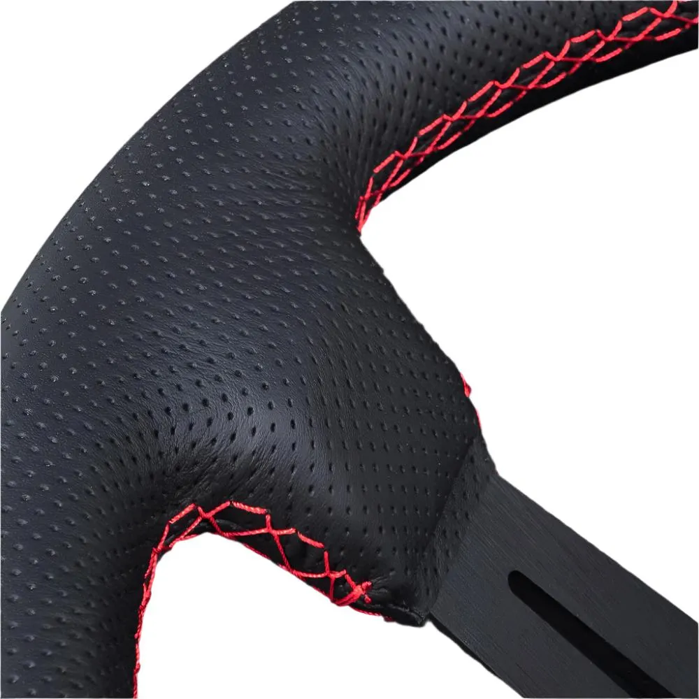 DND Alcantara Touring Steering Wheel (50mm Deep, 350mm) 6 Bolt - Perforated Leather - Grey / Purple / Red Stitch
