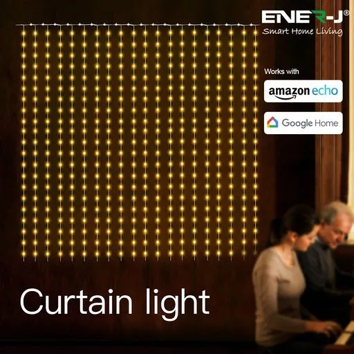 ENERJ Smart Curtain Fairy Lights 2x2 Meters of 400 LEDs, Remote Included, APP & Voice Controlled , Perfect for Bedrooms, Parties and Home Decor.