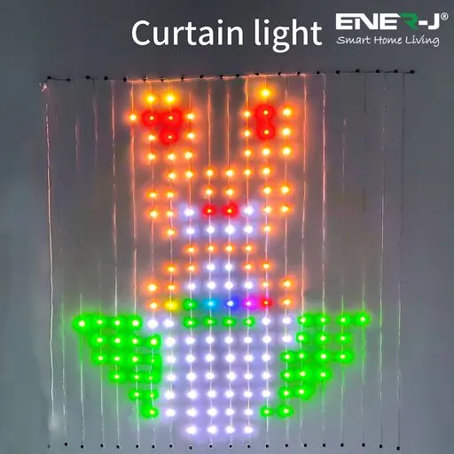 ENERJ Smart Curtain Fairy Lights 2x2 Meters of 400 LEDs, Remote Included, APP & Voice Controlled , Perfect for Bedrooms, Parties and Home Decor.