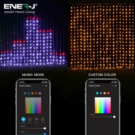 ENERJ Smart Curtain Fairy Lights 2x2 Meters of 400 LEDs, Remote Included, APP & Voice Controlled , Perfect for Bedrooms, Parties and Home Decor.
