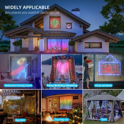 ENERJ Smart Curtain Fairy Lights 2x2 Meters of 400 LEDs, Remote Included, APP & Voice Controlled , Perfect for Bedrooms, Parties and Home Decor.