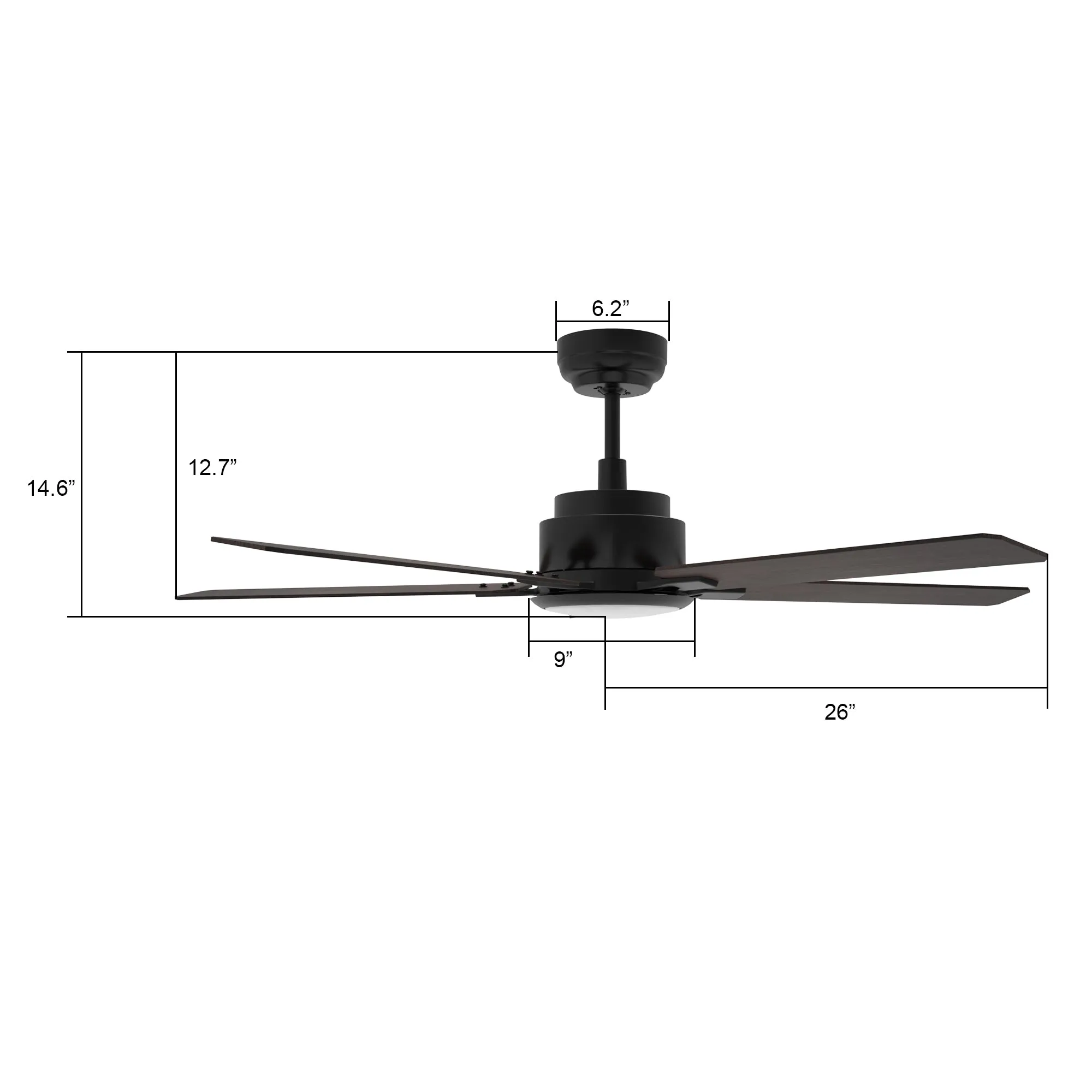ESPEAR 52 inch 5-Blade Smart Ceiling Fan with LED Light Kit & Remote - Black/Walnut Pattern