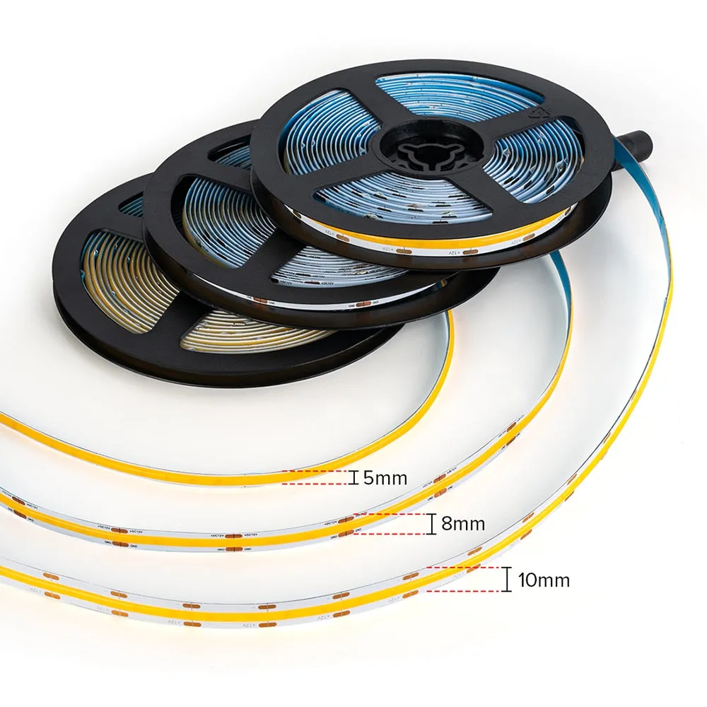 FCOB COB FOB LED Strip 9 Colors 480LEDs 5mm 8mm DC12V 5m Linear Flexible High Density Ribbon Dimmable UL CE