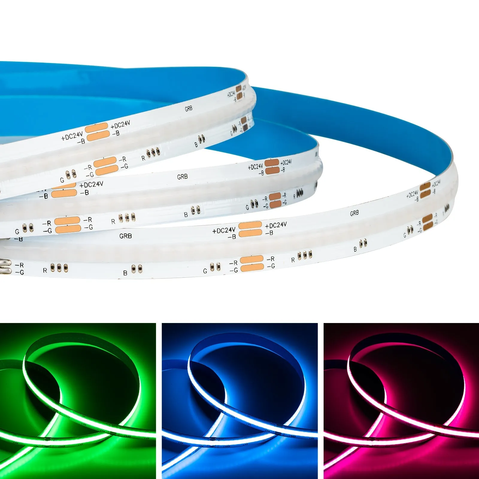 FCOB RGB LED Light Strip DC12V 810 DC24V 840 Flexible FOB COB 10mm 4pin Wire RA90 Linear Dimmable