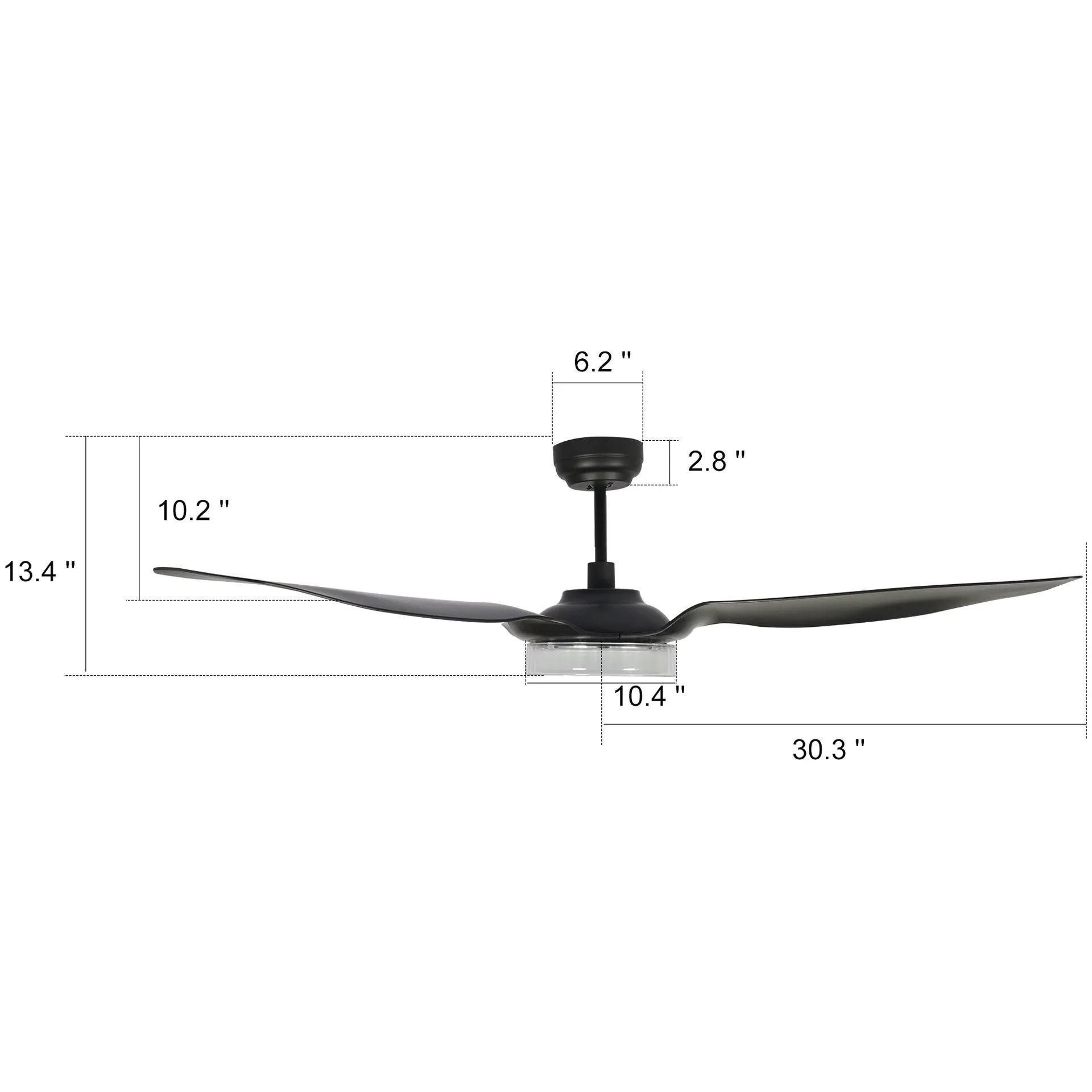 FLETCHER 56 inch 3-Blade Smart Ceiling Fan with LED Light Kit & Remote - Black/Black