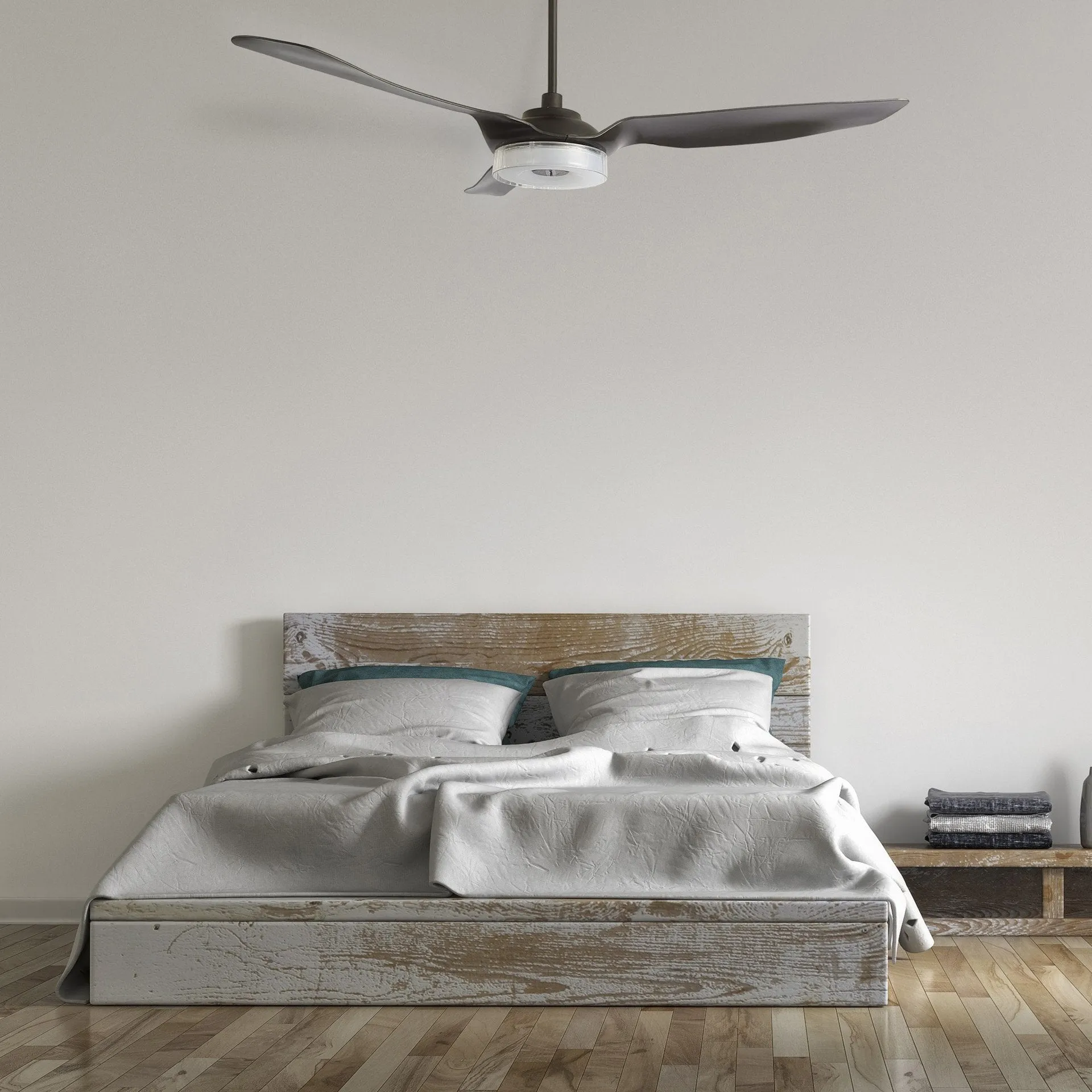 FLETCHER 56 inch 3-Blade Smart Ceiling Fan with LED Light Kit & Remote - Black/Black