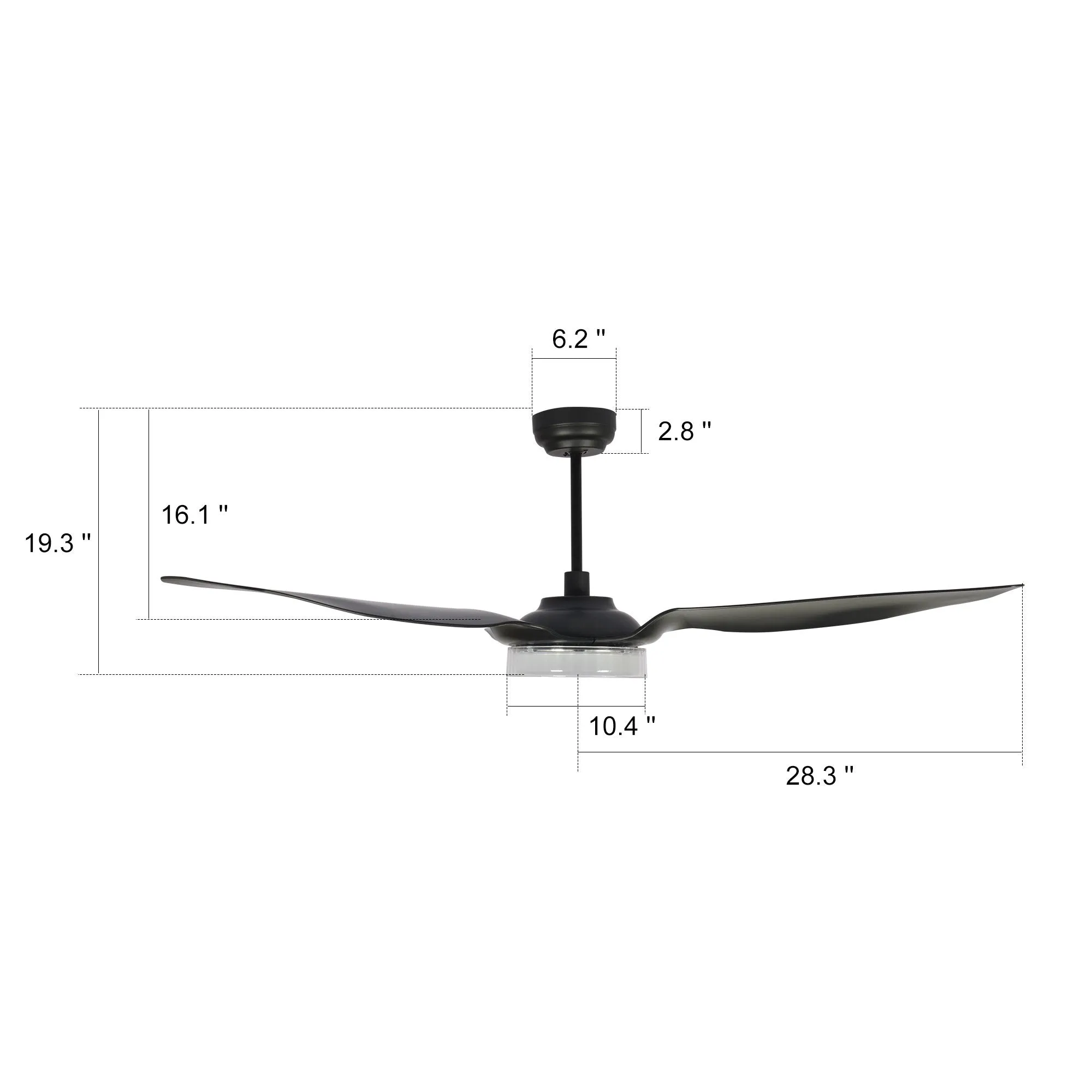 FLETCHER 56 inch 3-Blade Smart Ceiling Fan with LED Light Kit & Remote - Black/Black