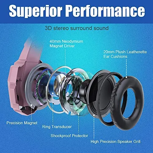 G9000 Gaming Headset, Surrounding Stereo Gaming Headphones with Noise Cancellation, Mic, LED Light & Soft Memory Earmuffs, for Xbox One/PS4/Nintendo Switch/PC/Mac