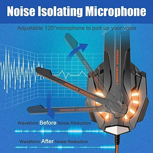 G9000 Gaming Headset, Surrounding Stereo Gaming Headphones with Noise Cancellation, Mic, LED Light & Soft Memory Earmuffs, for Xbox One/PS4/Nintendo Switch/PC/Mac