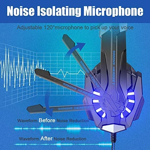 G9000 Gaming Headset, Surrounding Stereo Gaming Headphones with Noise Cancellation, Mic, LED Light & Soft Memory Earmuffs, for Xbox One/PS4/Nintendo Switch/PC/Mac