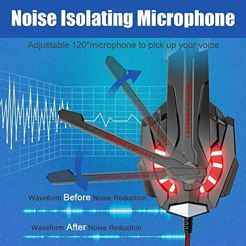 G9000 Gaming Headset, Surrounding Stereo Gaming Headphones with Noise Cancellation, Mic, LED Light & Soft Memory Earmuffs, for Xbox One/PS4/Nintendo Switch/PC/Mac