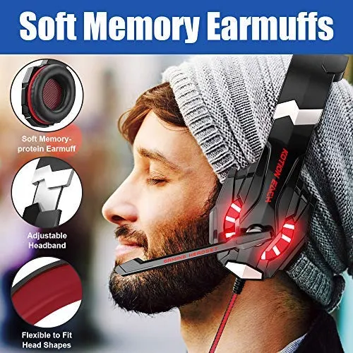 G9000 Gaming Headset, Surrounding Stereo Gaming Headphones with Noise Cancellation, Mic, LED Light & Soft Memory Earmuffs, for Xbox One/PS4/Nintendo Switch/PC/Mac