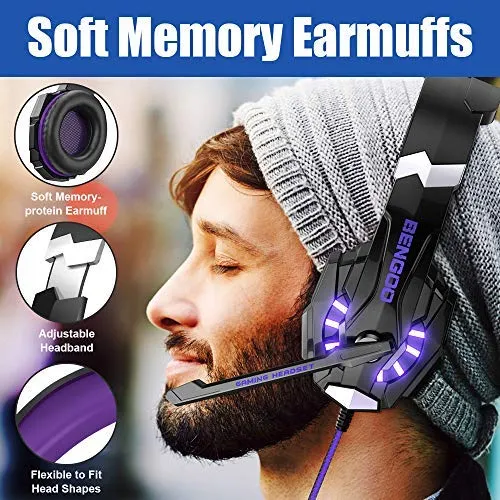 G9000 Gaming Headset, Surrounding Stereo Gaming Headphones with Noise Cancellation, Mic, LED Light & Soft Memory Earmuffs, for Xbox One/PS4/Nintendo Switch/PC/Mac