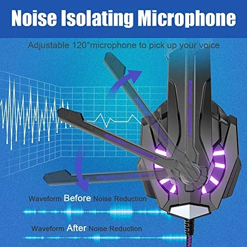 G9000 Gaming Headset, Surrounding Stereo Gaming Headphones with Noise Cancellation, Mic, LED Light & Soft Memory Earmuffs, for Xbox One/PS4/Nintendo Switch/PC/Mac