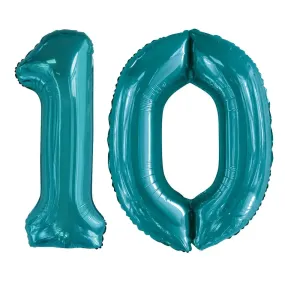 Giant Number 10 Foil Balloons - Teal