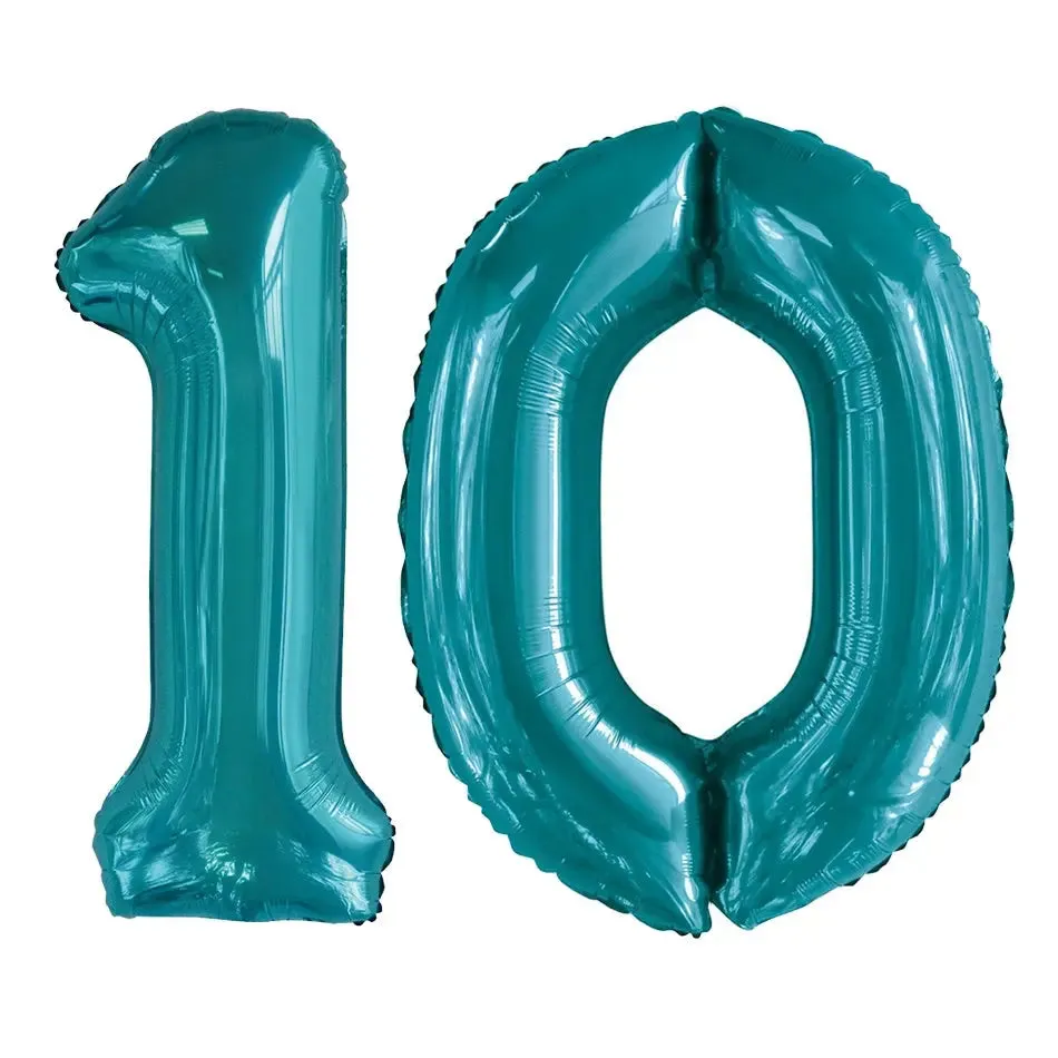 Giant Number 10 Foil Balloons - Teal