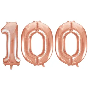 Giant Number 100 Foil Balloons - Rose Gold