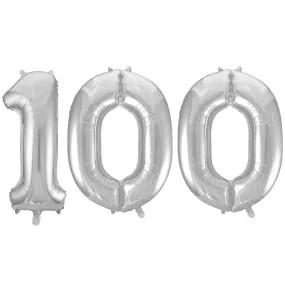 Giant Number 100 Foil Balloons - Silver