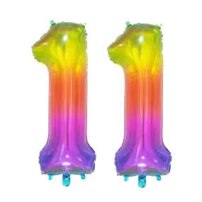 Giant Number 11 Foil Balloons - Rainbow