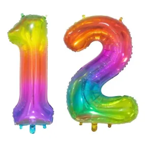 Giant Number 12 Foil Balloons - Rainbow