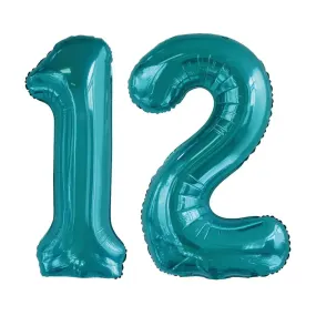 Giant Number 12 Foil Balloons - Teal
