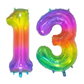 Giant Number 13 Foil Balloons - Rainbow