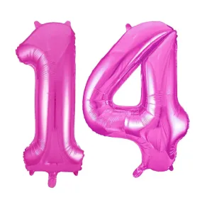 Giant Number 14 Foil Balloons - Pink