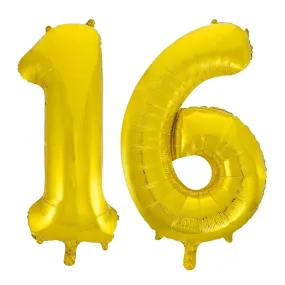 Giant Number 16 Foil Balloons - Gold