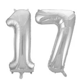 Giant Number 17 Foil Balloons - Silver