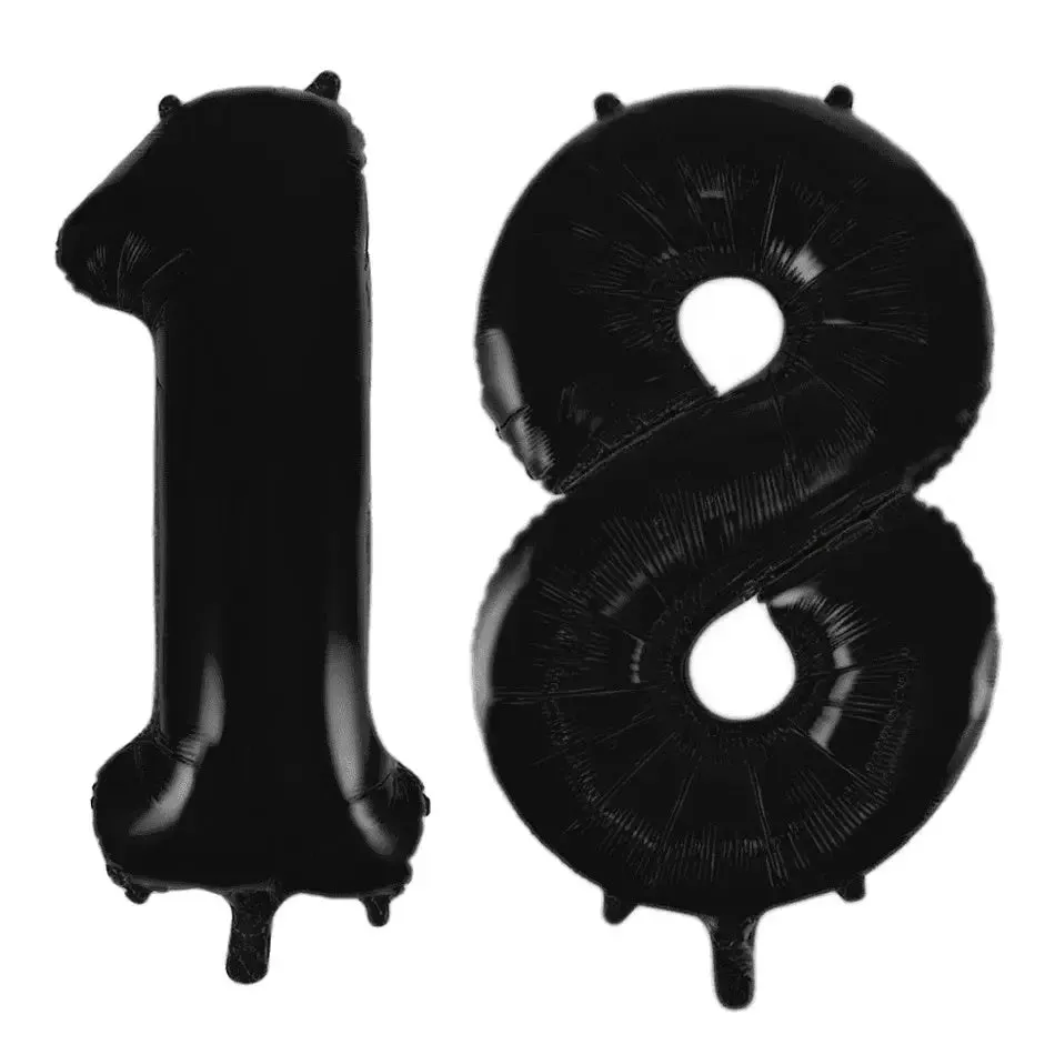 Giant Number 18 Foil Balloons - Black