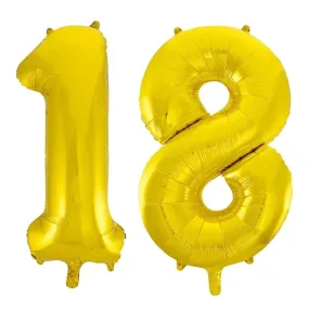 Giant Number 18 Foil Balloons - Gold