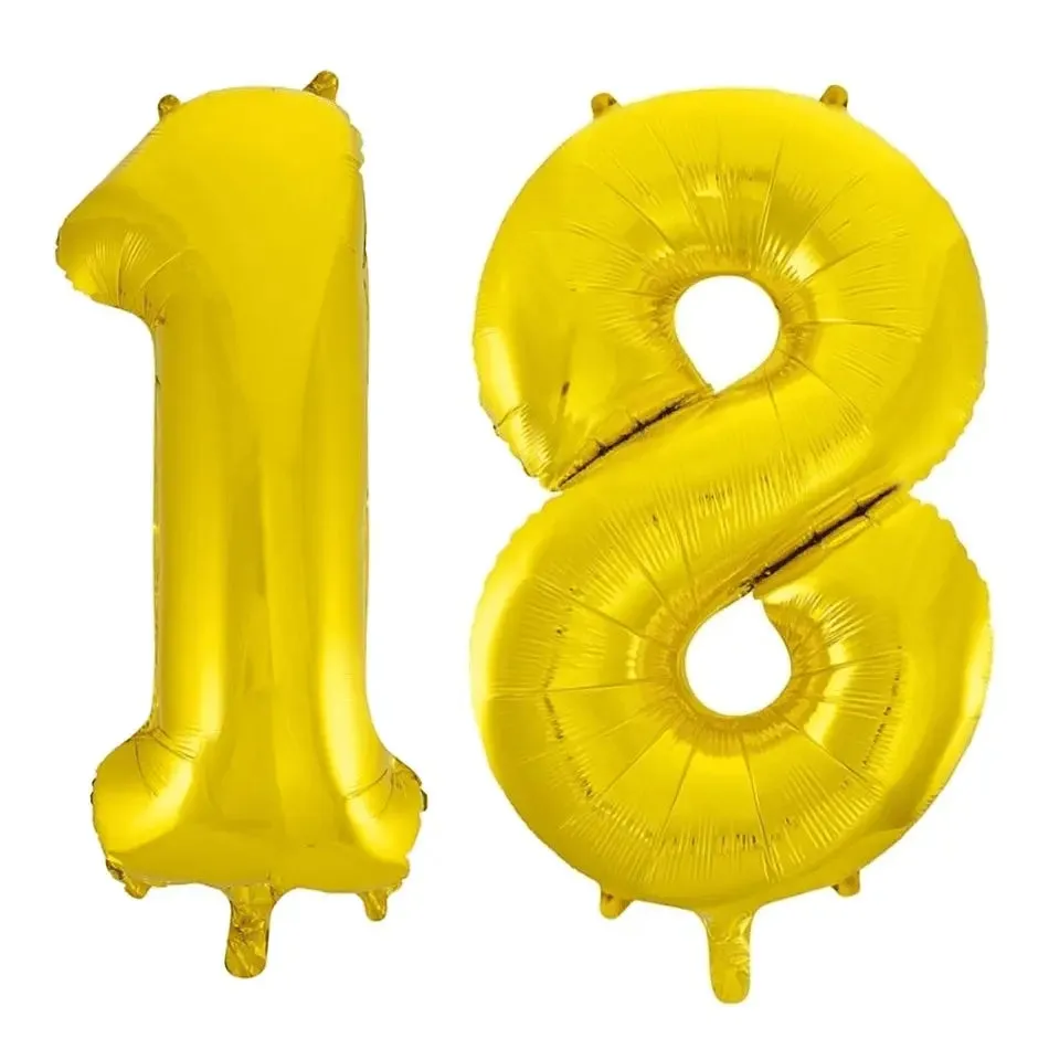 Giant Number 18 Foil Balloons - Gold