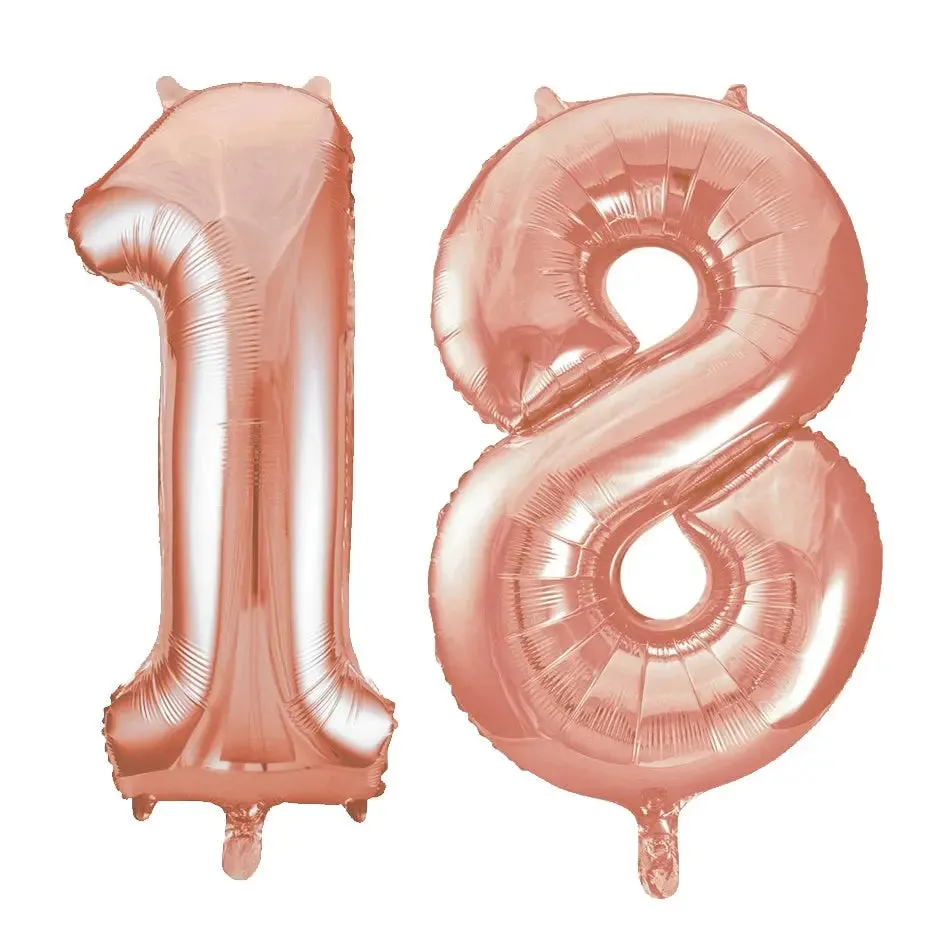 Giant Number 18 Foil Balloons - Rose Gold