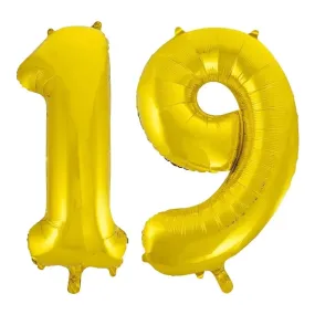 Giant Number 19 Foil Balloons - Gold