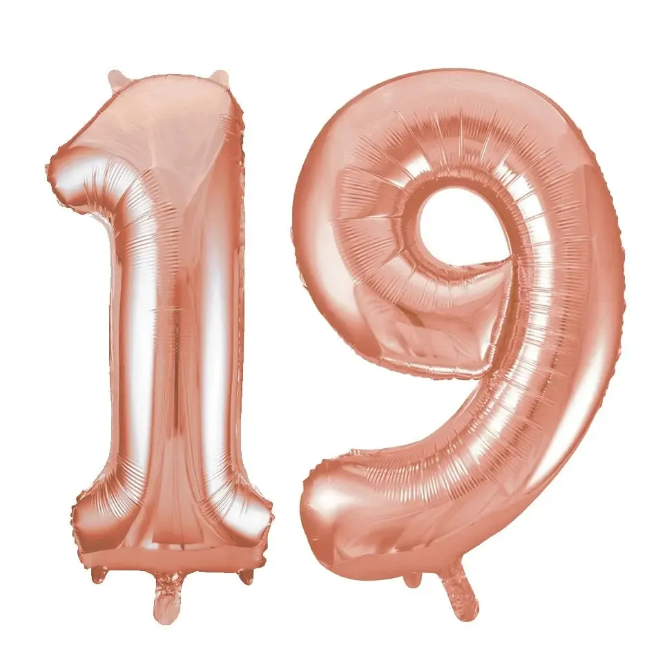 Giant Number 19 Foil Balloons - Rose Gold