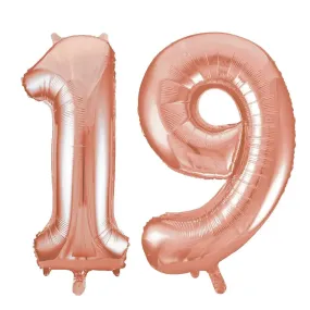 Giant Number 19 Foil Balloons - Rose Gold