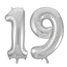 Giant Number 19 Foil Balloons - Silver