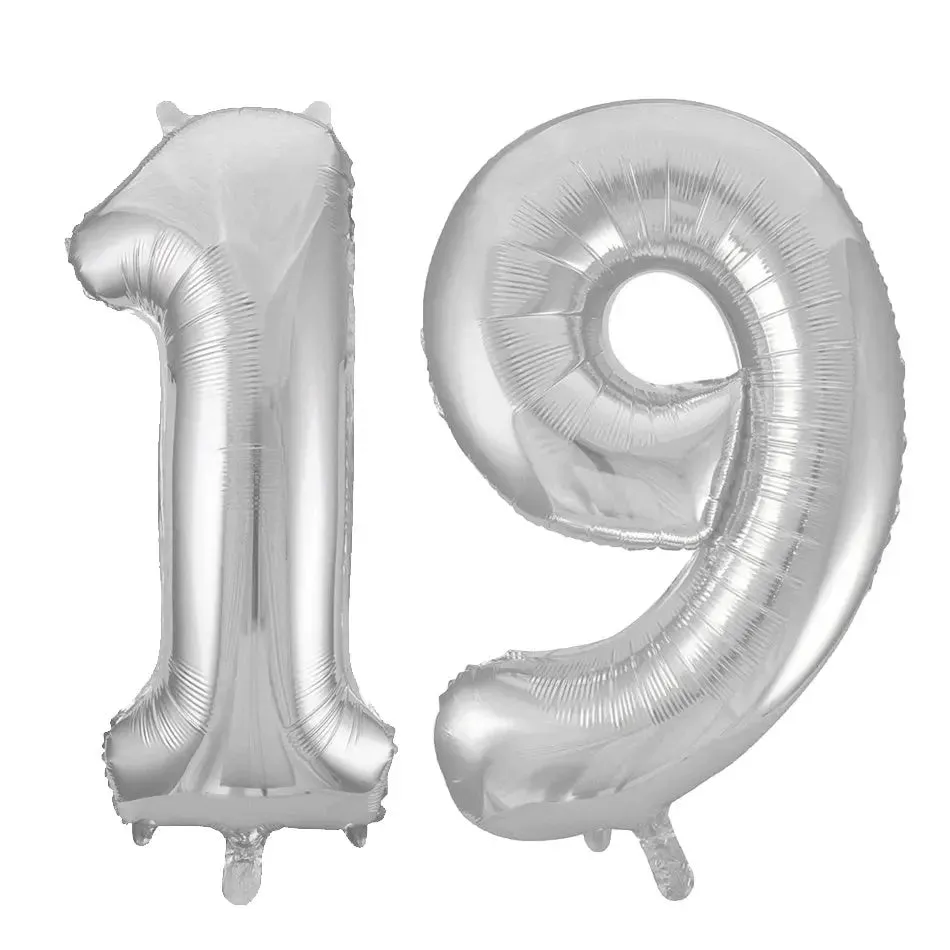 Giant Number 19 Foil Balloons - Silver