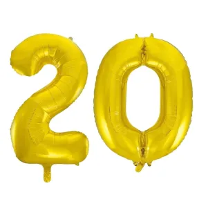 Giant Number 20 Foil Balloons - Gold