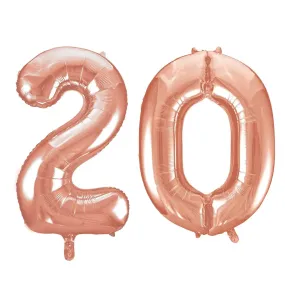 Giant Number 20 Foil Balloons - Rose Gold