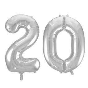 Giant Number 20 Foil Balloons - Silver