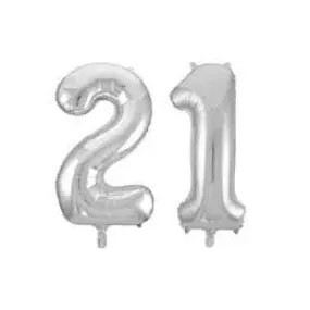Giant Number 21 Foil Balloons - Silver