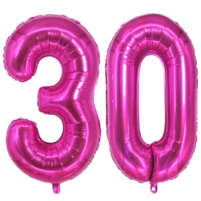 Giant Number 30 Foil Balloons - Hot Pink