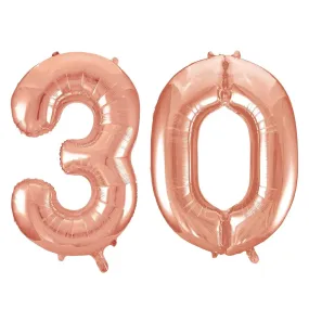 Giant Number 30 Foil Balloons - Rose Gold